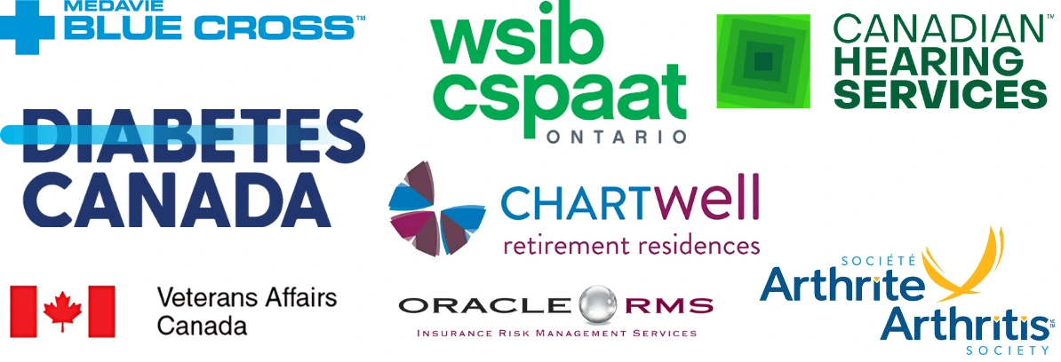 Logos of partner organizations including WSIB Ontario, Diabetes Canada, and Medavie Blue Cross
