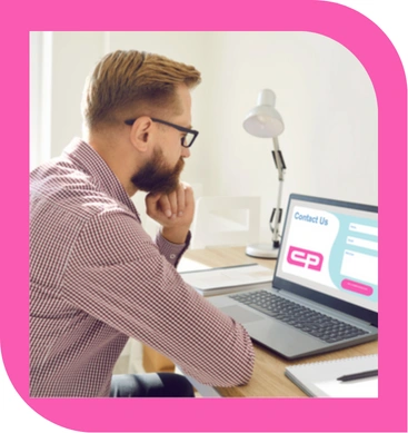 Person filling out a home care service form online to arrange caregiver support